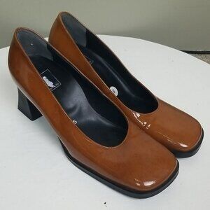 Servas Brown Patent Leather Square Toe Pumps 5